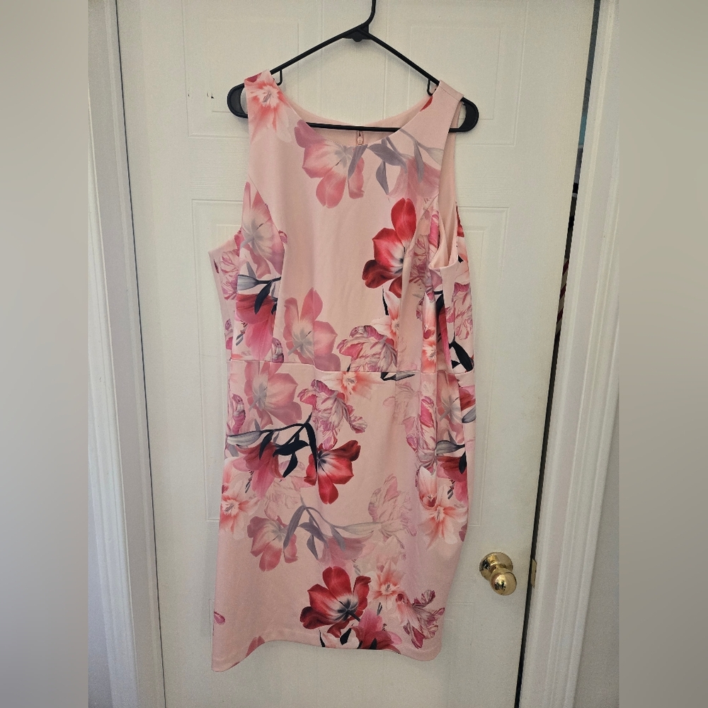 Le Chateau 3X Floral Pink Spring Sleeveless Formal Dress, Plus Size